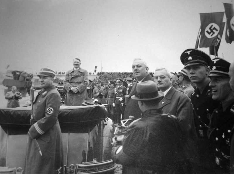 Adolf Hitler in his open car at the 1000th kilometers of the Reichsautobahn near Breslau